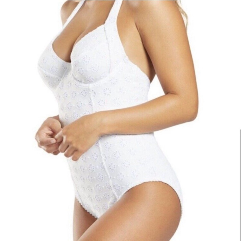 Kate Spade New York Eyelet Halter Underwire One-Piece White Women’s Size XS